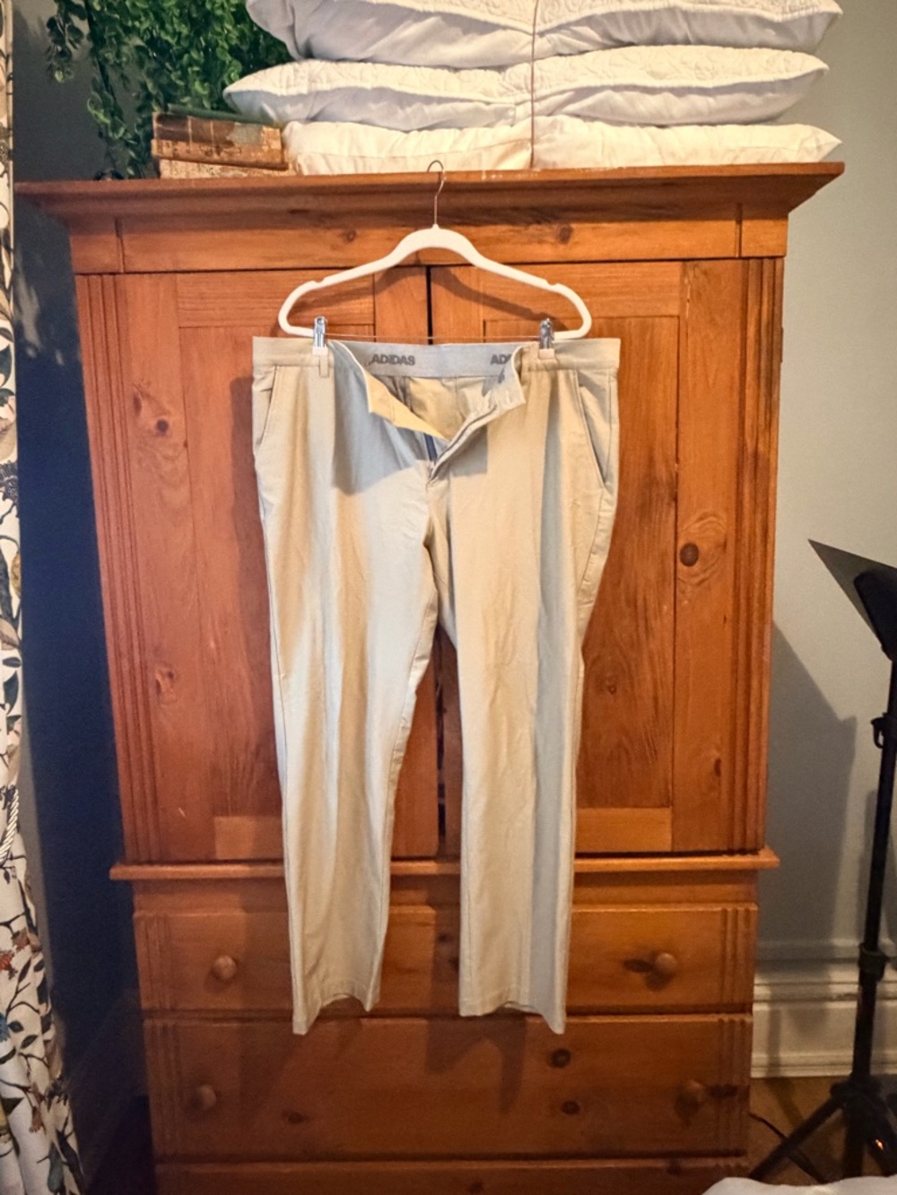 adidas Men’s Light Beige Golf Pants - Slim Casual